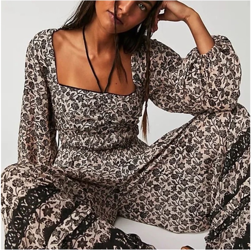 NEW FREE PEOPLE FLORAL SOULMATE JUMPSUIT PANTS ONE
